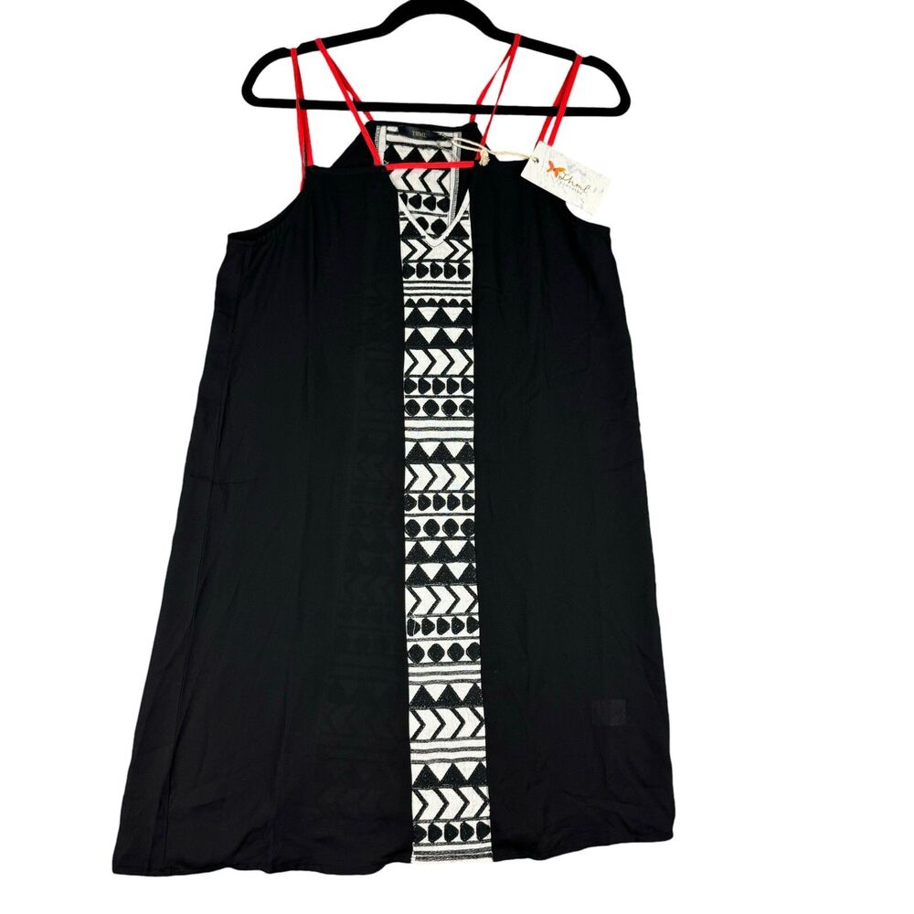 THML Dress Women's Small Black Sleeveless Sheer Aztec Tribal Shift Embroidered